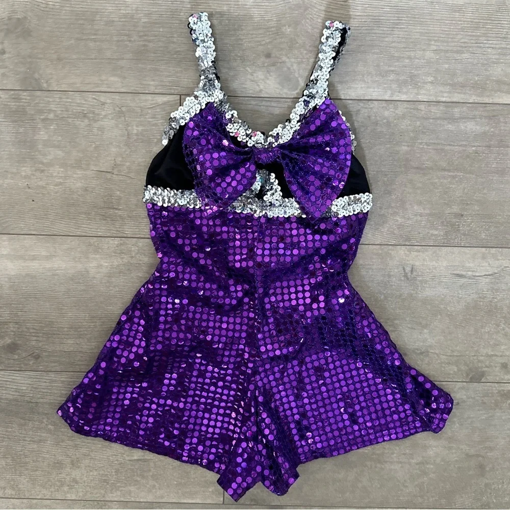 Custom Made Purple Silver Sequin Dance Costume/Halloween Ravens Cheerleader XS/S